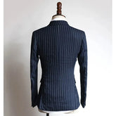 Stripe Business Formal Men Suits with Double Breasted 2 Pcs Custom Navy Blue Groom Wedding Tuxedos Male Fashion Jacket with Pant